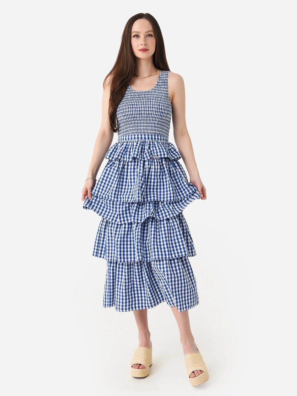 Rhode Nia blue gingham tiered dress